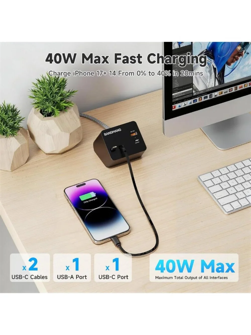 4-in-1 Retractable Charging Station with Dual USB-C Cables - Compact & Versatile